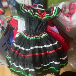 MEXICANA Black Dress with Red and Green Accents